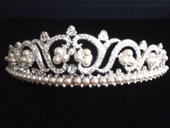 Swarovski Signed Princess Tiara Rhodium Plated Set With 