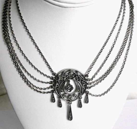Christian Signed Dior Necklace Gunmetal 