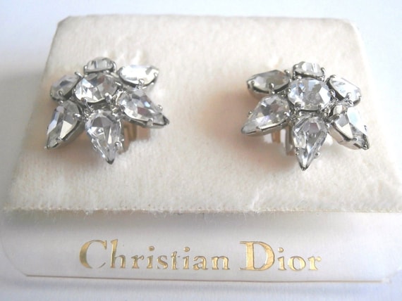 Christian Dior Signed Rhodium Plated Clip-On Earr… - image 2