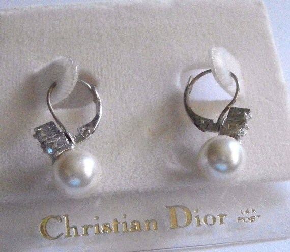 Christian Dior Rhodium Plated Leverback Earrings … - image 2