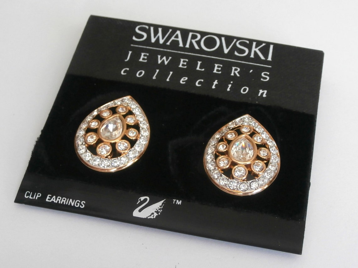 Swarovski Signed Clip Earrings Gold Plated Setting With - Etsy UK