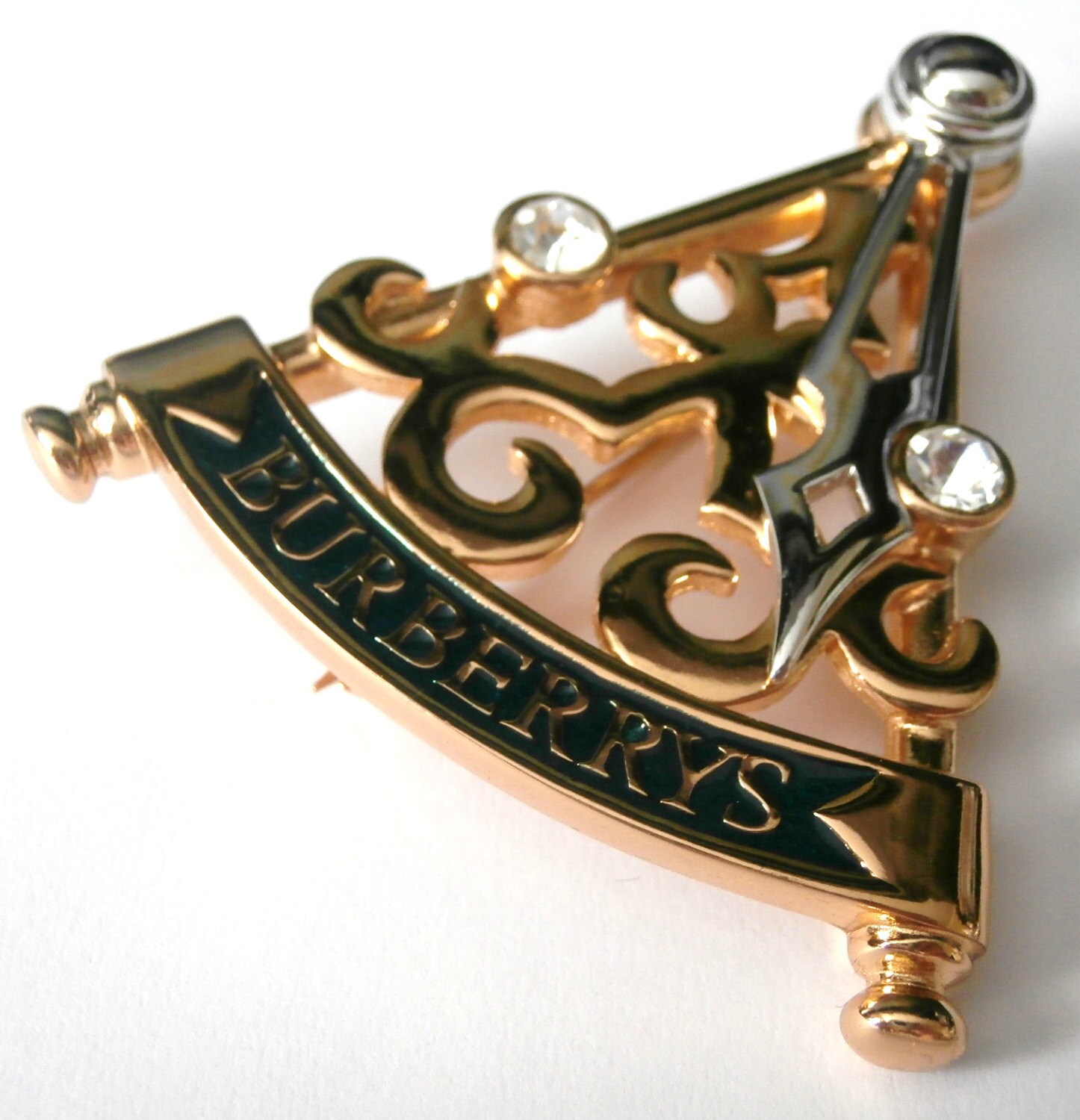 Burberrys of London Signed Pin Brooch Silver & Gold Plated Antique