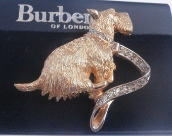 Burberrys of London Signed Gold Plated Scottish Terrier Dog  Pin Brooch