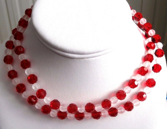 Austrian Crystal Necklace 30" long with Siam Red … - image 3