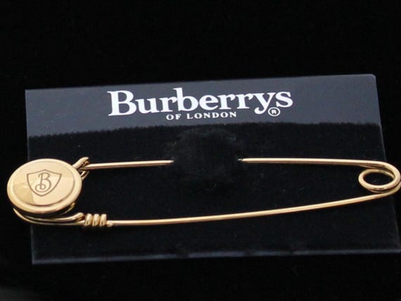 Signed Burberrys of London Pin Brooch Gold Plated Kilt Safety Pin