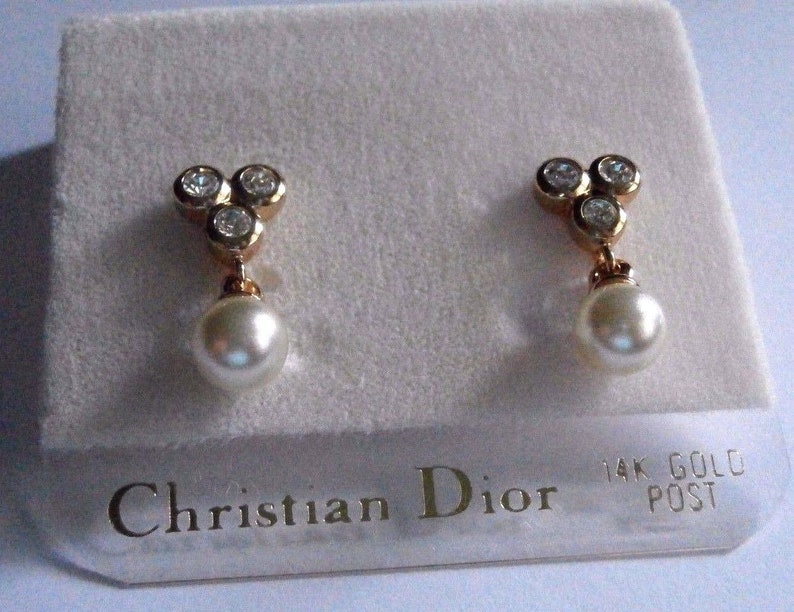 Christian Dior Gold Plated Earrings Crystal & Pearl With 14 Kt Etsy