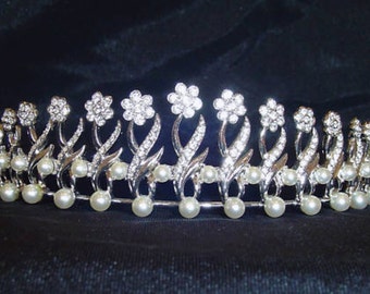 Swarovski Signed Wedding Tiara Rhodium Plated with Crystals In Box