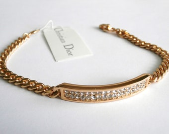 Christian Dior Signed Bracelet Gold Plated set with Crystals