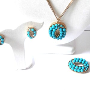 Rachel Zoe Signed Turquoise Necklace, Brooch and Earrings Set in Box