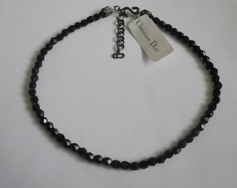 Dior Signed Necklace with Jet Black Crystal Beads