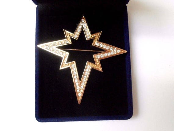 Signed Swarovski Pin Brooch Gold Plated Star with… - image 1