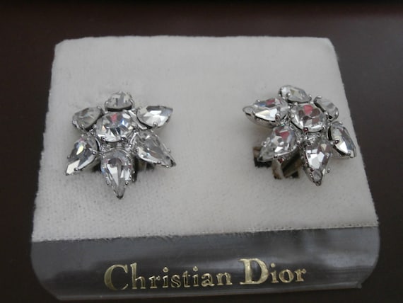 Christian Dior Signed Rhodium Plated Clip-On Earr… - image 1