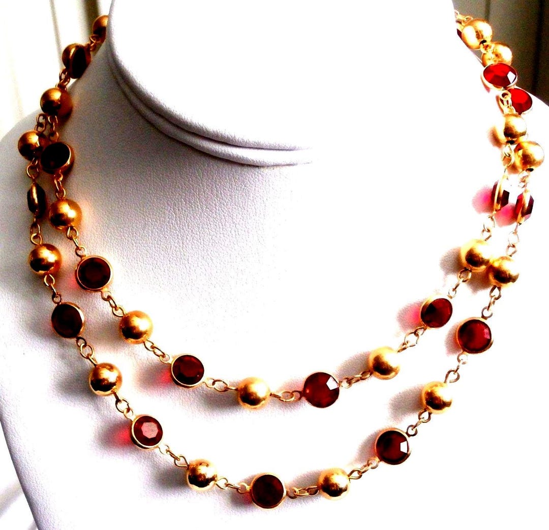 Swarovski Crystal Bezel Set Bright Red Crystals & Gold Beads