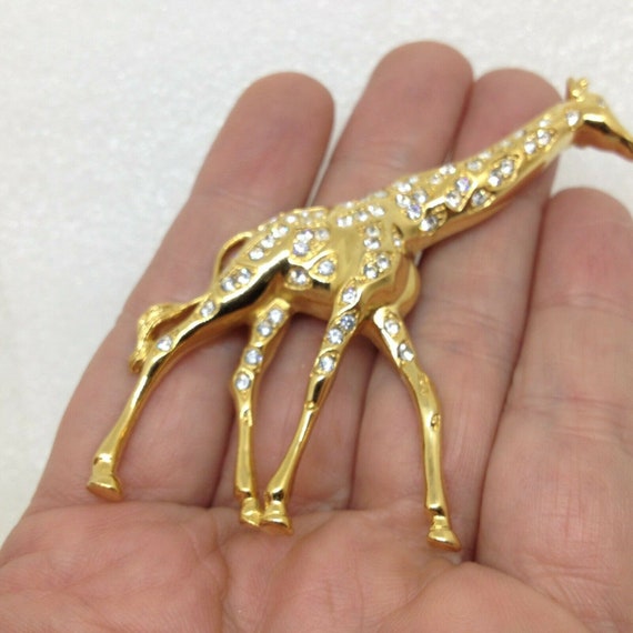 Swarovski Signed Gold Plated Giraffe Pin Brooch s… - image 1