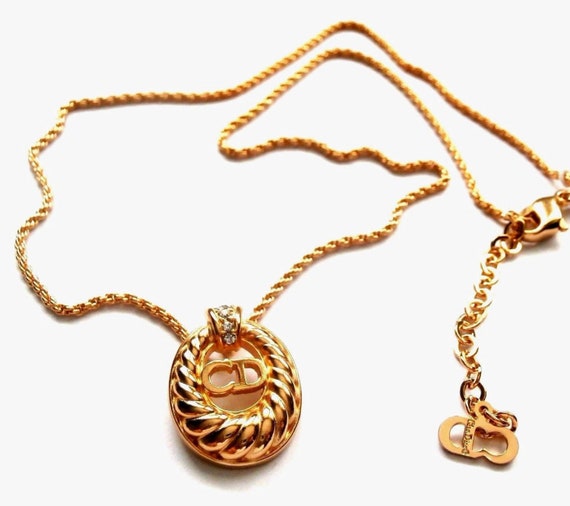Christian Dior Signed Symbol Necklace Gold Plated Cd Monogram Etsy