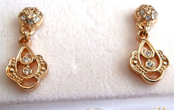 Christian Dior Earrings Gold Plated with Crystal … - image 2