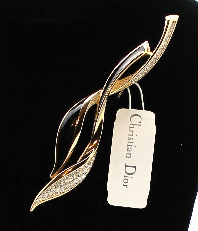 Christian Dior Signed Pin Brooch Gold Plated With Clear Etsy