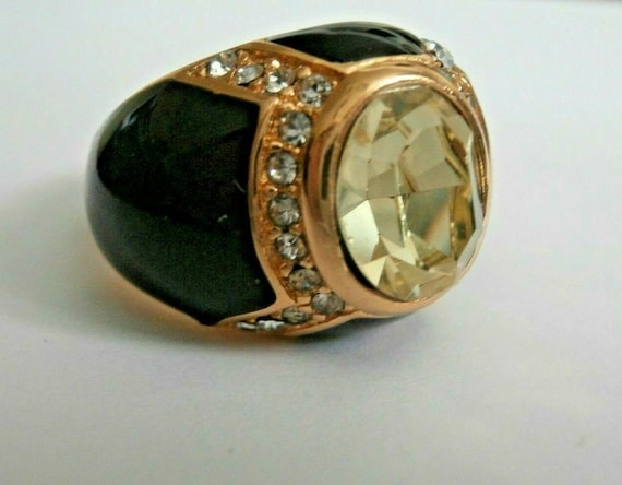 Christian Dior Signed Gold Plated Ring Set With Clear Crystals