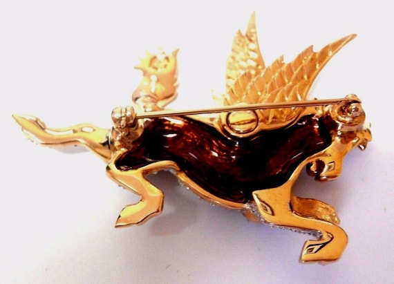 スワロフスキー ペガサス クリスタルブローチ Swarovski Signed Pegasus Pin Brooch Gold Plated with Clear