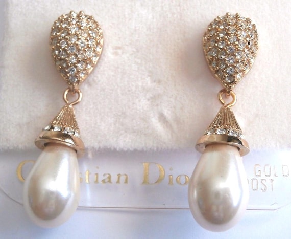 Christian Dior Gold Plated Earrings Set With Crystals and