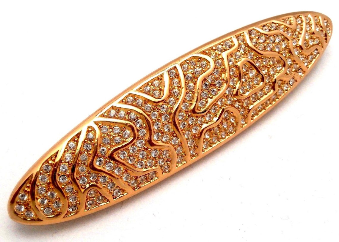 Christian Dior Signed Pin Brooch Gold Plated Set With Clear Crystals Etsy