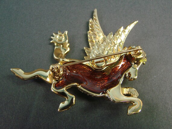 Swarovski Signed Pegasus Pin Brooch Gold Plated with Clear