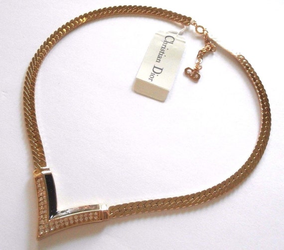 Dior Signed Necklace Gold Plated With Black Enamel Crystal Set Center Etsy Australia
