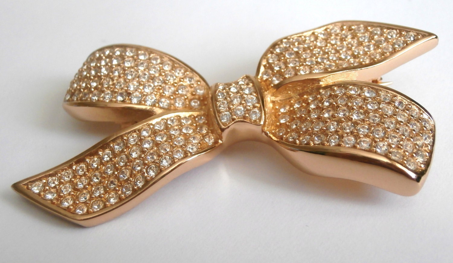 Dior Gold Bow Brooch with Crystal Accents Vintage 1980s-1990s Christian Dior Gold-Tone Bow Brooch main image 2