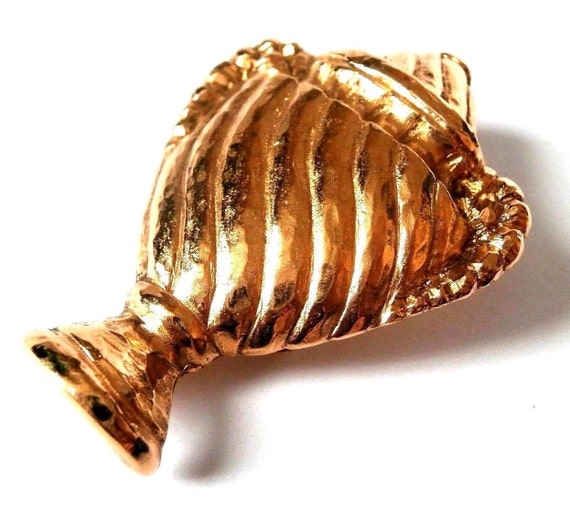 1980's Rochas Signed Gold Plated Urn Pin Brooch - image 1