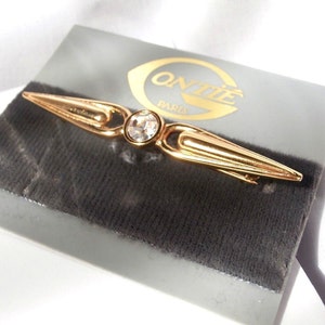Gontie Paris Signed Pin Brooch  Gold Plated  with Crystal