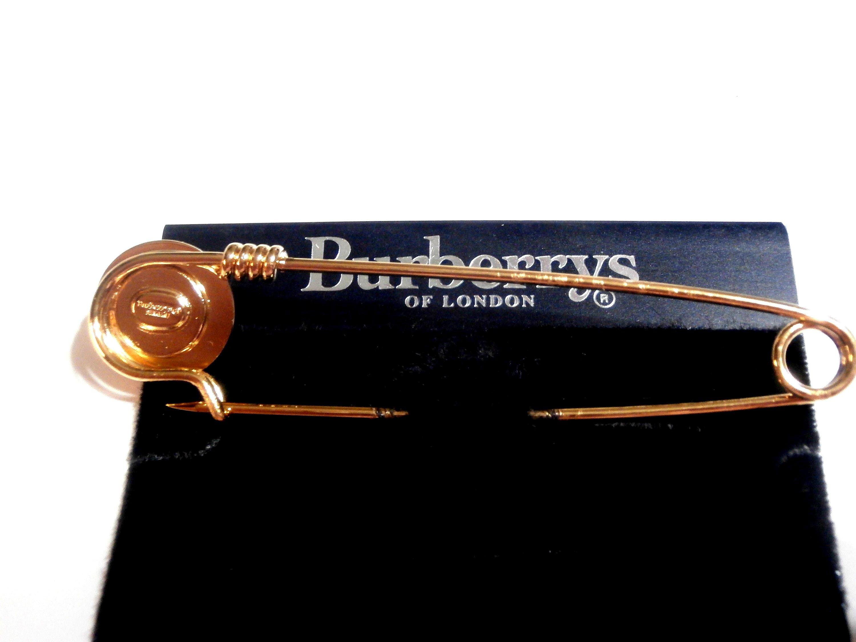 Signed Burberrys of London Pin Brooch Gold Plated Kilt Safety Pin