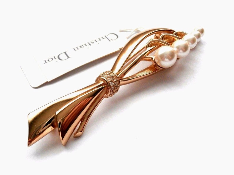 Christian Dior Signed Pin Brooch Set With Pearls & Clear Etsy