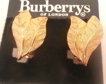 Signed Burberrys of London Gold Plated Clip on Leaf Earrings