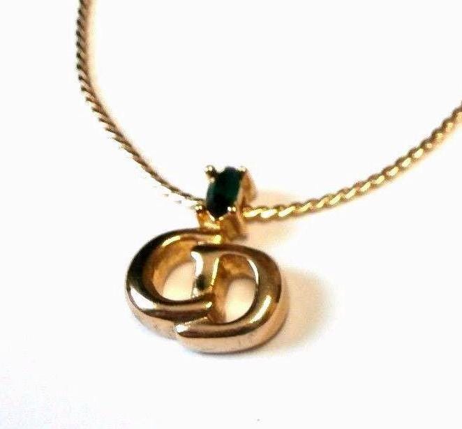 Christian Dior Signed Gold Plated Necklace With Emerald