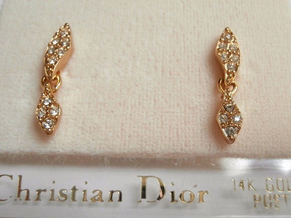 Christian Dior Gold Plated Earrings with Crystals… - image 2