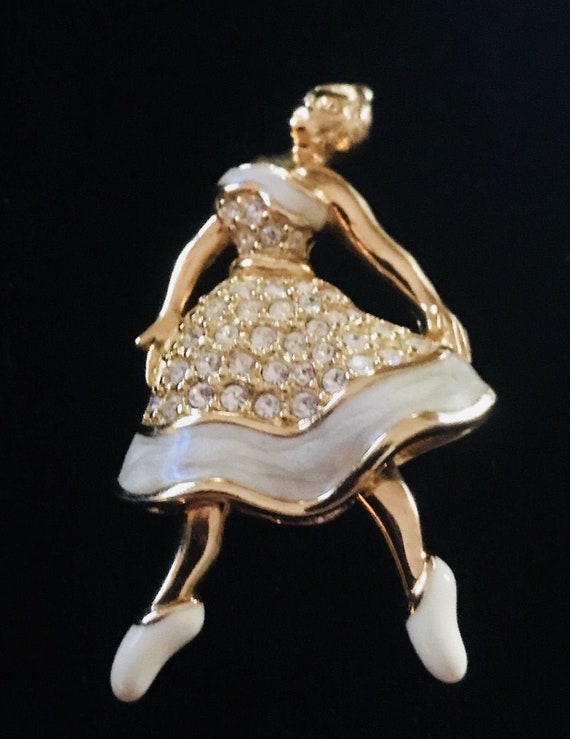 Swarovski Signed Gold Plated Ballerina Pin Brooch… - image 2