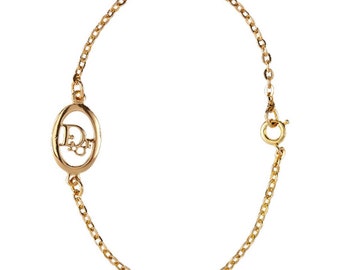 Authentic Christian Dior Symbol Bracelet Gold Plated Chain with &quot;Dior&quot; Emblem in Center 4 grams