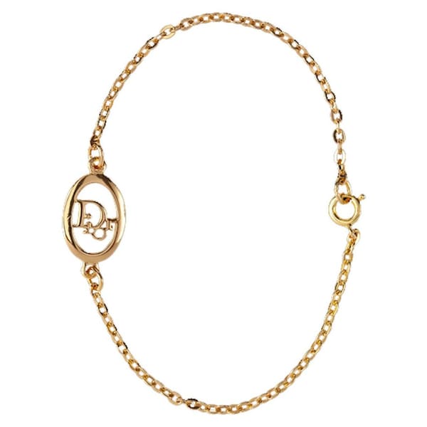 Authentic Christian Dior Symbol Bracelet Gold Plated Chain with "Dior" Emblem in Center 4 grams