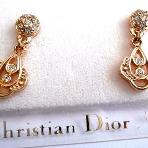 Christian Dior Crystal Earrings; Gold Plated, 14 kt Posts: Made in USA