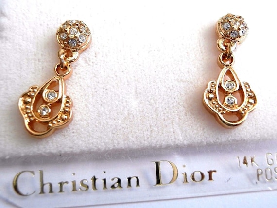 Christian Dior Earrings Gold Plated with Crystal … - image 1