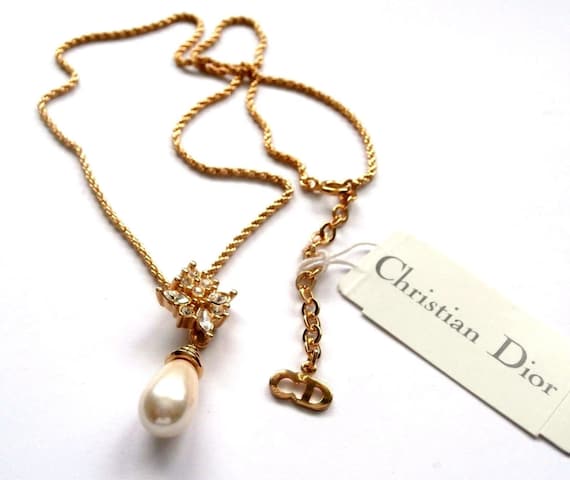 ✨未使用✨タグ付き‼️Dior ♡ Vintage ♡ necklace Christian Dior Signed Necklace Gold Plated With Crystal & Pearl