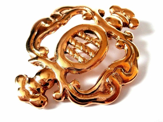 1980's Rochas Signed Gold Plated Fancy Pin Brooch… - image 1
