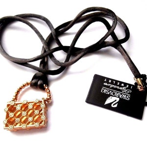 Swarovski Signed Necklace w/ Crystal Set Hand Bag Pendant on Silk Cord