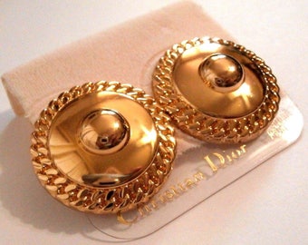 Christian Dior Gold Plated Round Earrings with 14 kt Gold Post