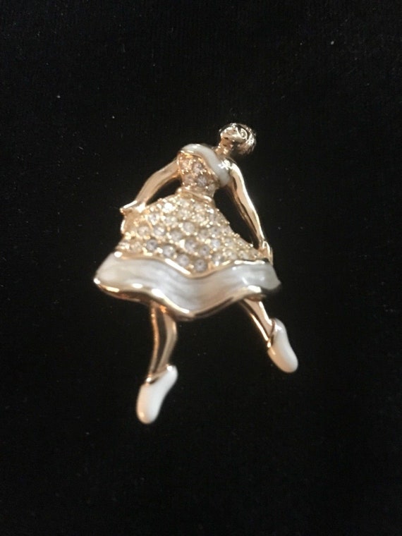 Swarovski Signed Gold Plated Ballerina Pin Brooch… - image 3