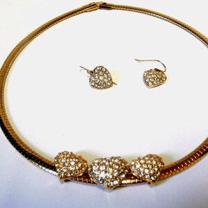 Swarovski Signed Gold Plated Necklace & Earrings with Crystal Set Hearts