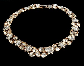 Swarovski Signed Necklace Gold Plated set with Bezel Set Clear Crystals