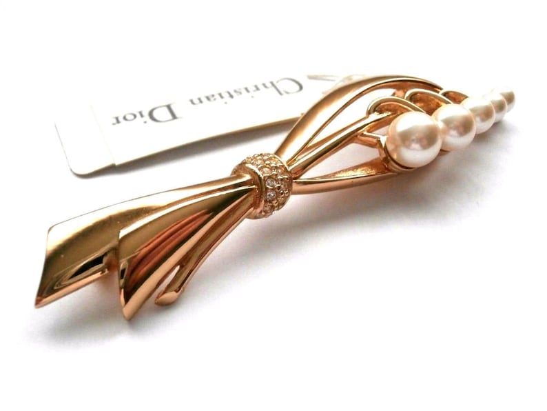 Christian Dior Signed Pin Brooch Set With Pearls & Clear Etsy