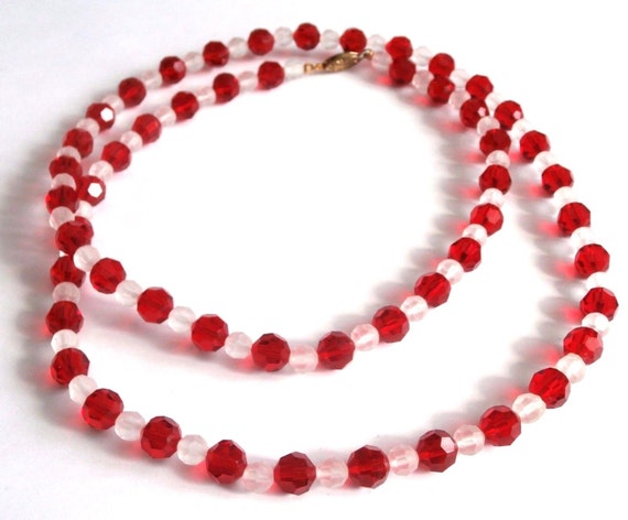 Austrian Crystal Necklace 30" long with Siam Red … - image 4