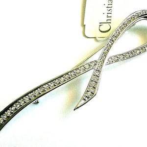 Christian Dior Pin Brooch Signed Rhodium Plated set with Clear Crystals